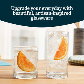 Libbey Impressions glass with weighted base for stable on-table presence.