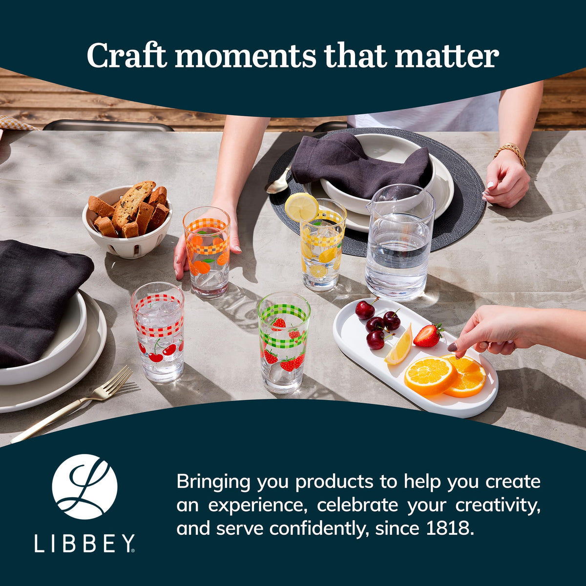 Libbey kitchen glassware juice glasses for indoor and outdoor dining.