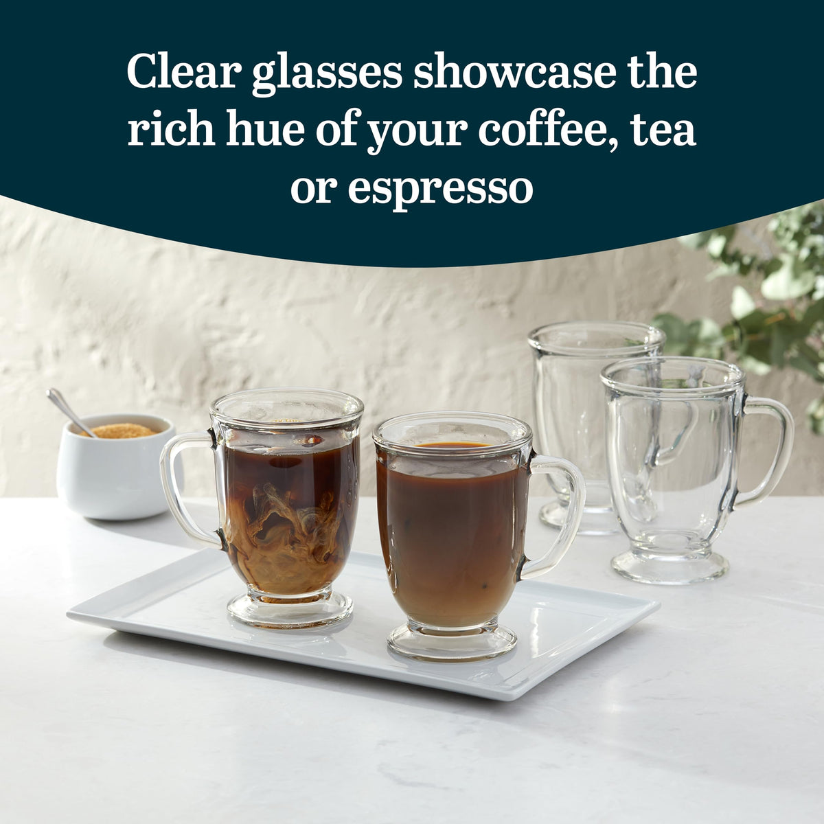 Libbey Kona clear glass mug highlighting rich beverage hues