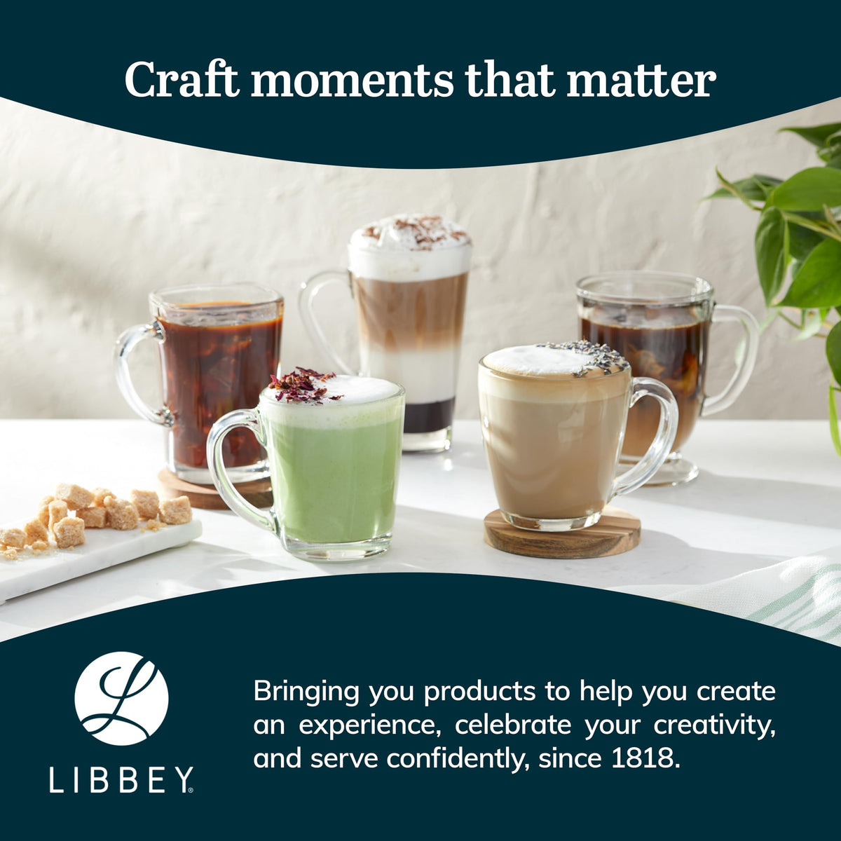 Libbey Kona clear mugs ideal for tea, coffee, or espresso