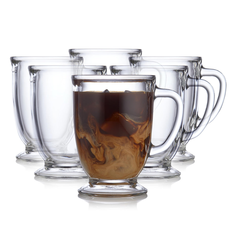 Libbey Kona glass coffee mugs set 6 displaying crystal-clear clarity for coffee