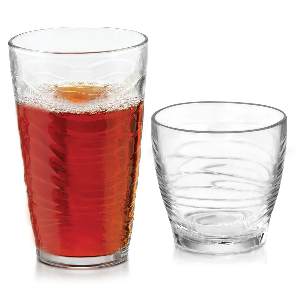Libbey Orbita 18oz tumbler with wave pattern for comfortable grip and versatile use.