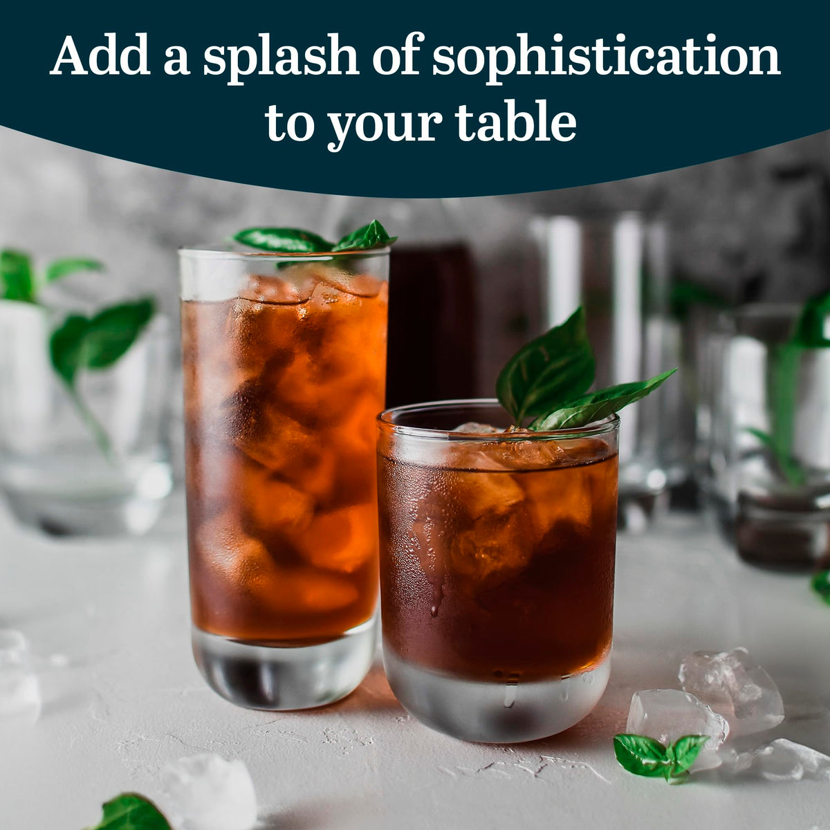 Libbey Polaris set on table ready for cocktails and soda