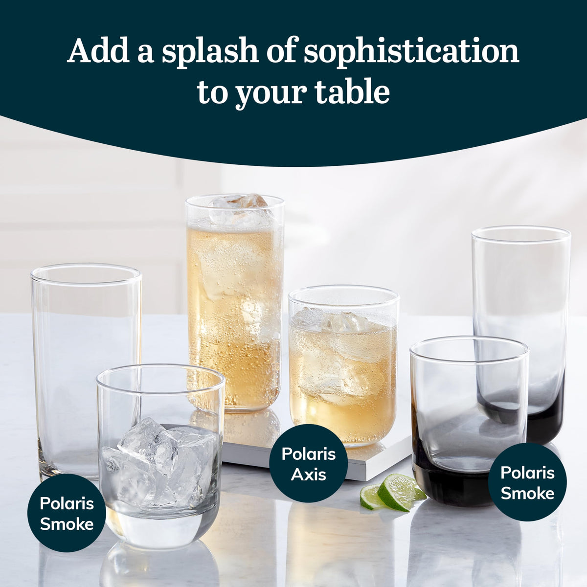 Libbey Polaris tumbler 1-inch base detail for stability on tables.