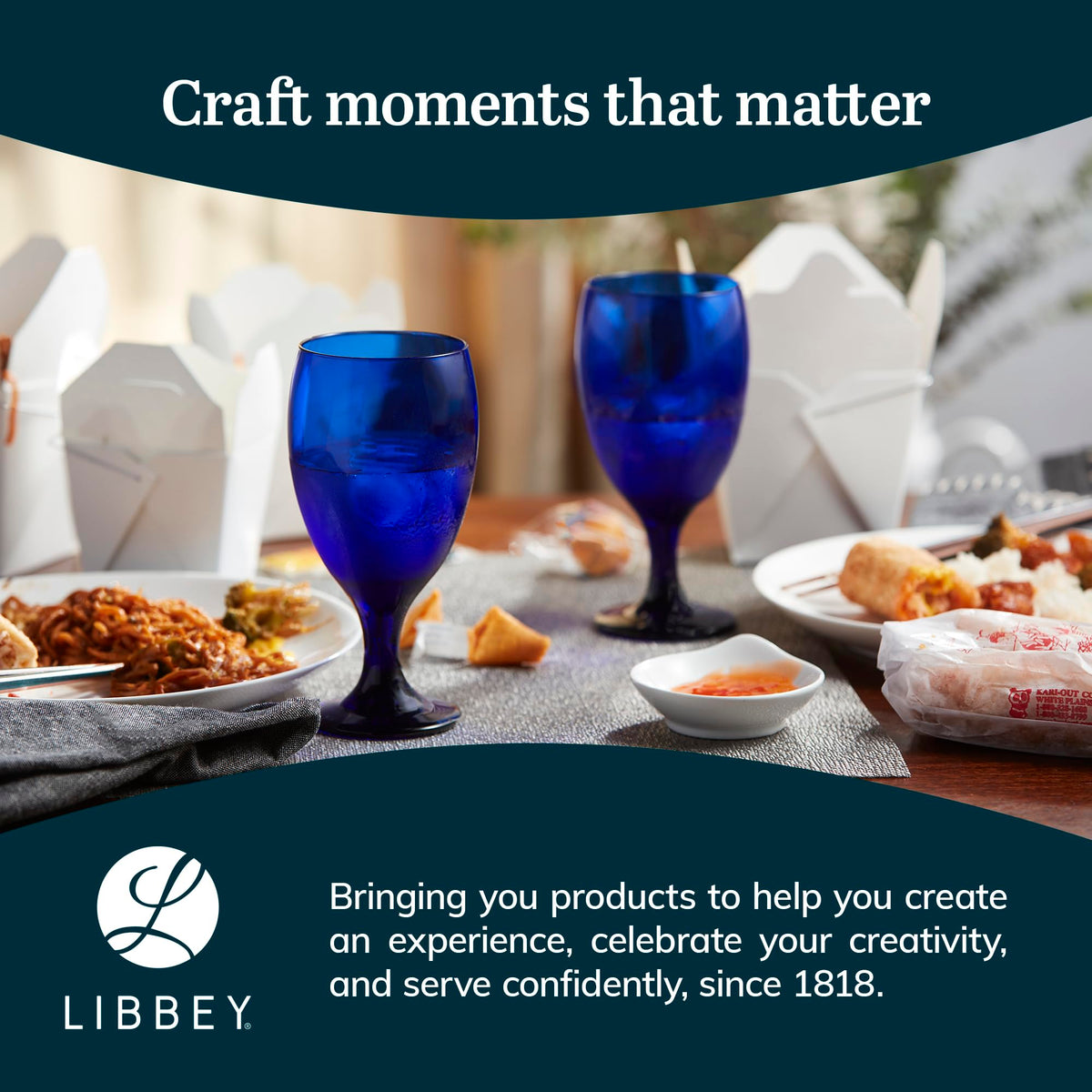 Libbey Premiere cobalt glassware elevates casual and formal gatherings.