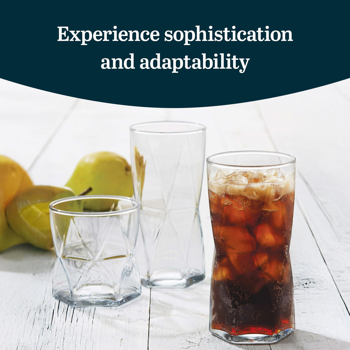 Libbey Rhombus rocks glass 12 oz with ergonomic grip for easy sipping.