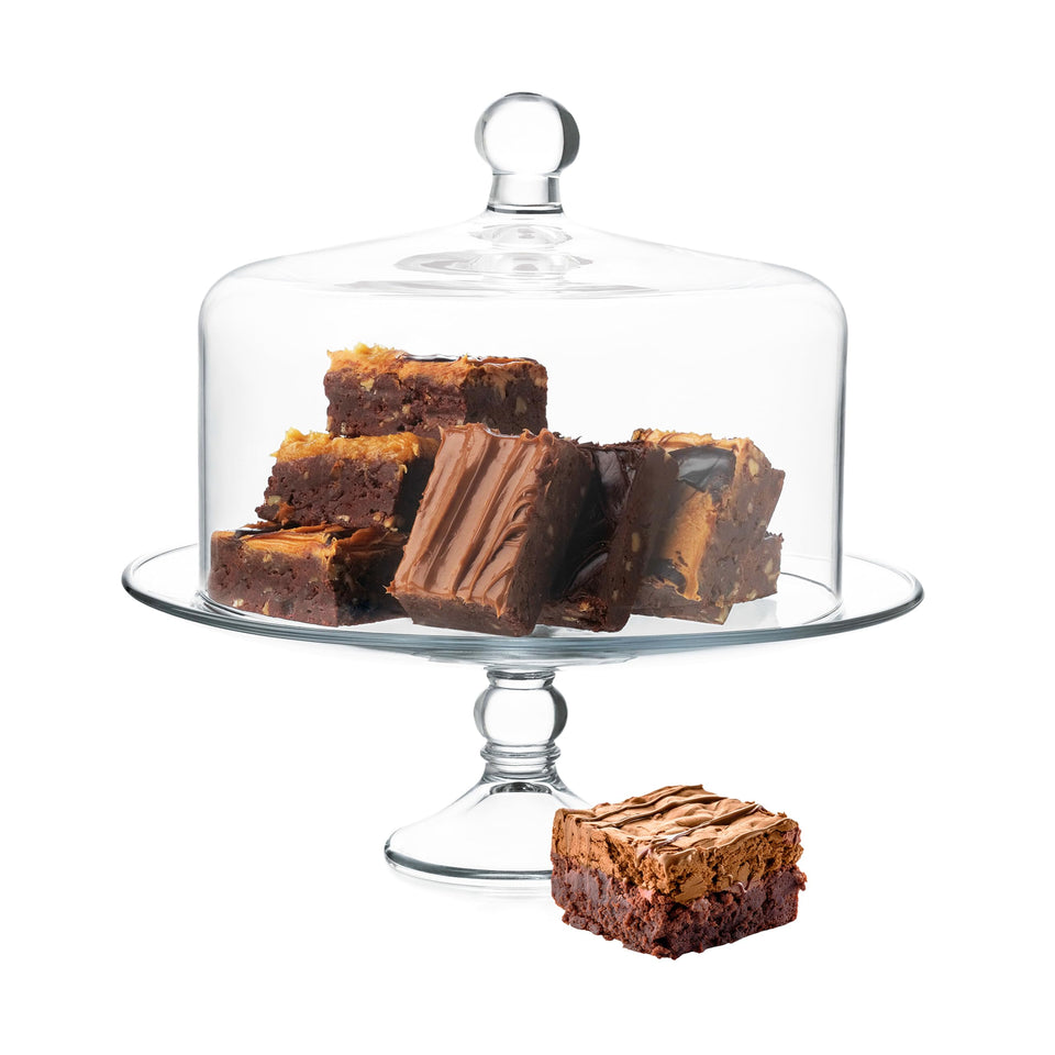 Libbey Selene cake stand with dome lid, top view ideal for showcasing desserts