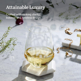 Libbey Greenwich stemless glass showcases wine clarity and color.