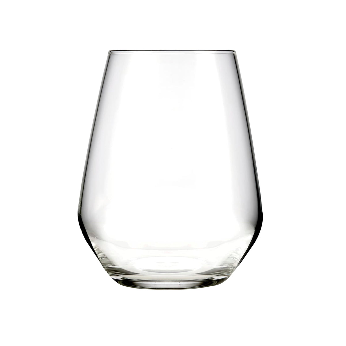 Libbey Greenwich stemless glass with stable base reduces spills during gatherings.