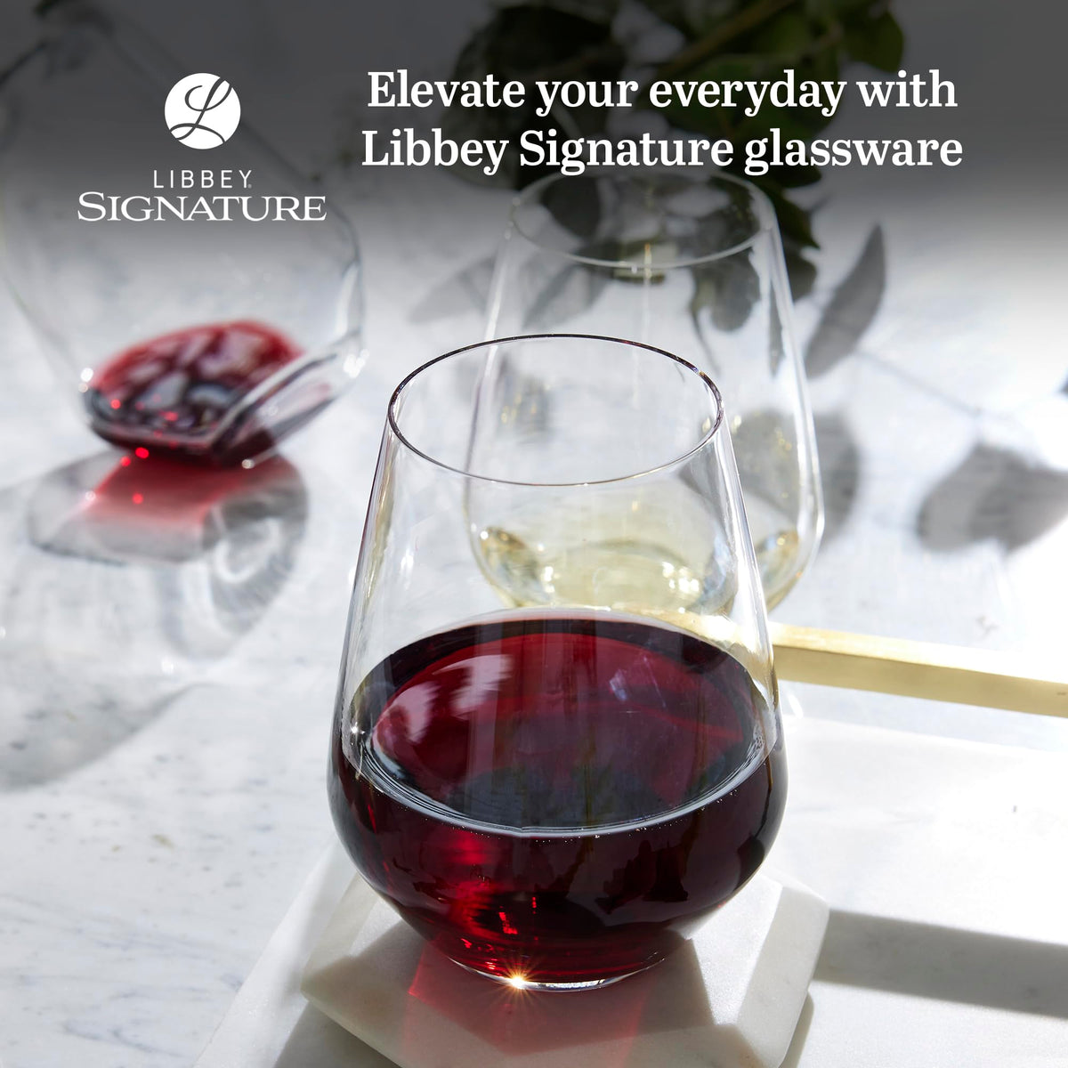 Libbey Greenwich USA-made stemless glass with durable, lead-free clarity.