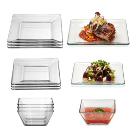 Libbey Tempo square dinner plates 4pc offer clear glass and stackable design for everyday meals.