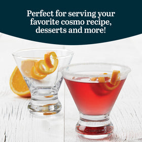 Libbey wide-rim cocktail glasses enhance aroma and presentation.