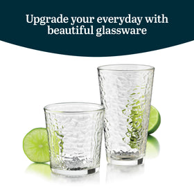 Libbey Yucatan 13oz rocks glass, interior crackle texture enhances cocktails.
