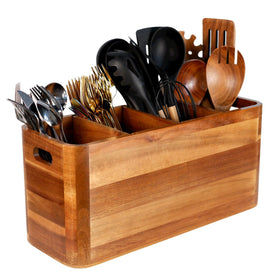 Liberal Brightdeer acacia utensil holder with four compartments for organized counter space