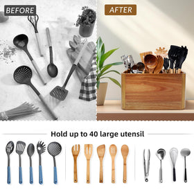 Liberal Brightdeer Acacia wood utensil holder adds natural kitchen appeal