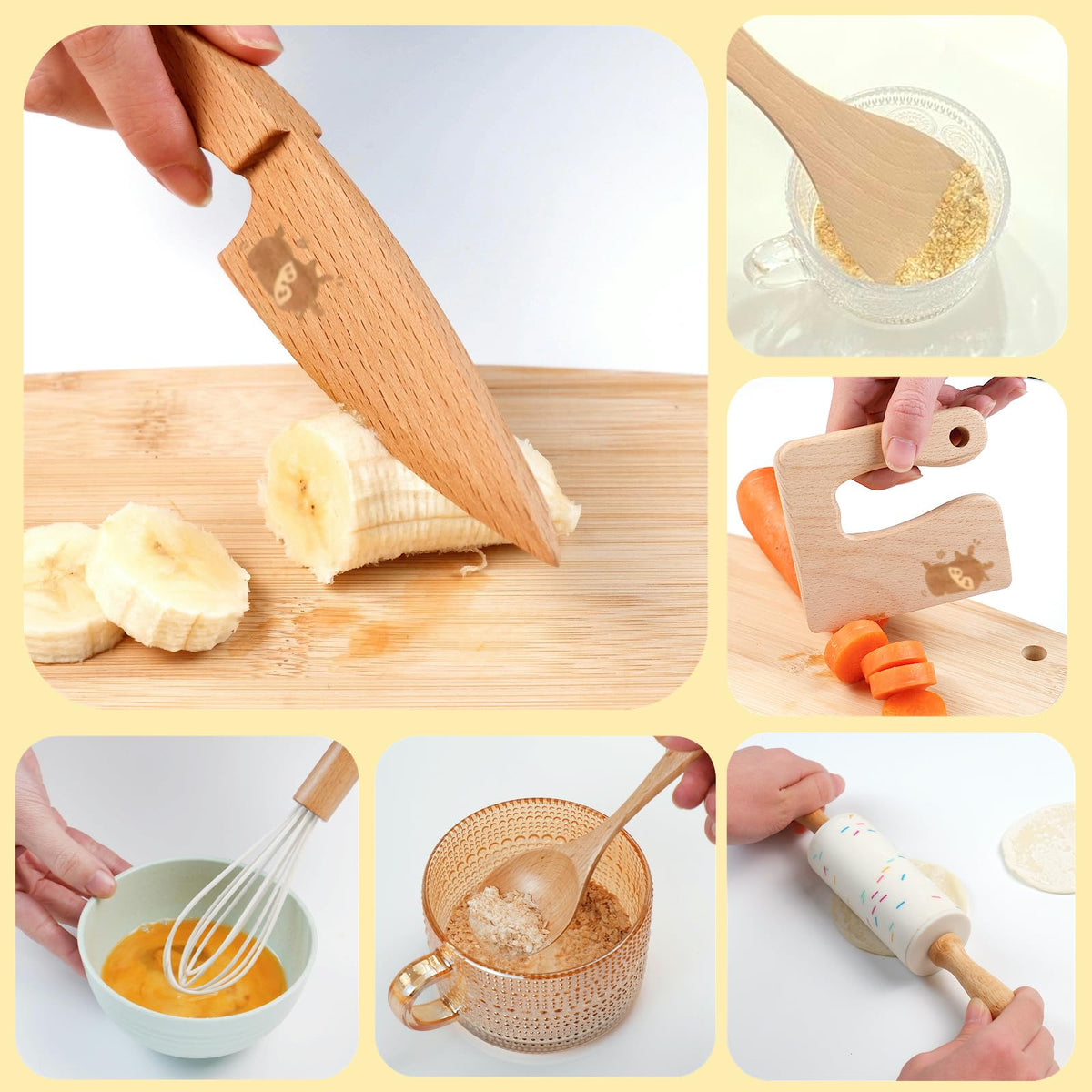 Liberal Brightdeer wooden kids egg whisk for gentle mixing.