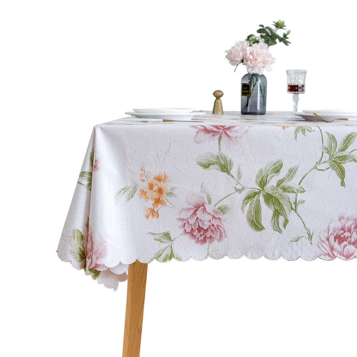 LIBERECOO premium floral-embossed tablecloth closeup enhances elegant dining ambiance.