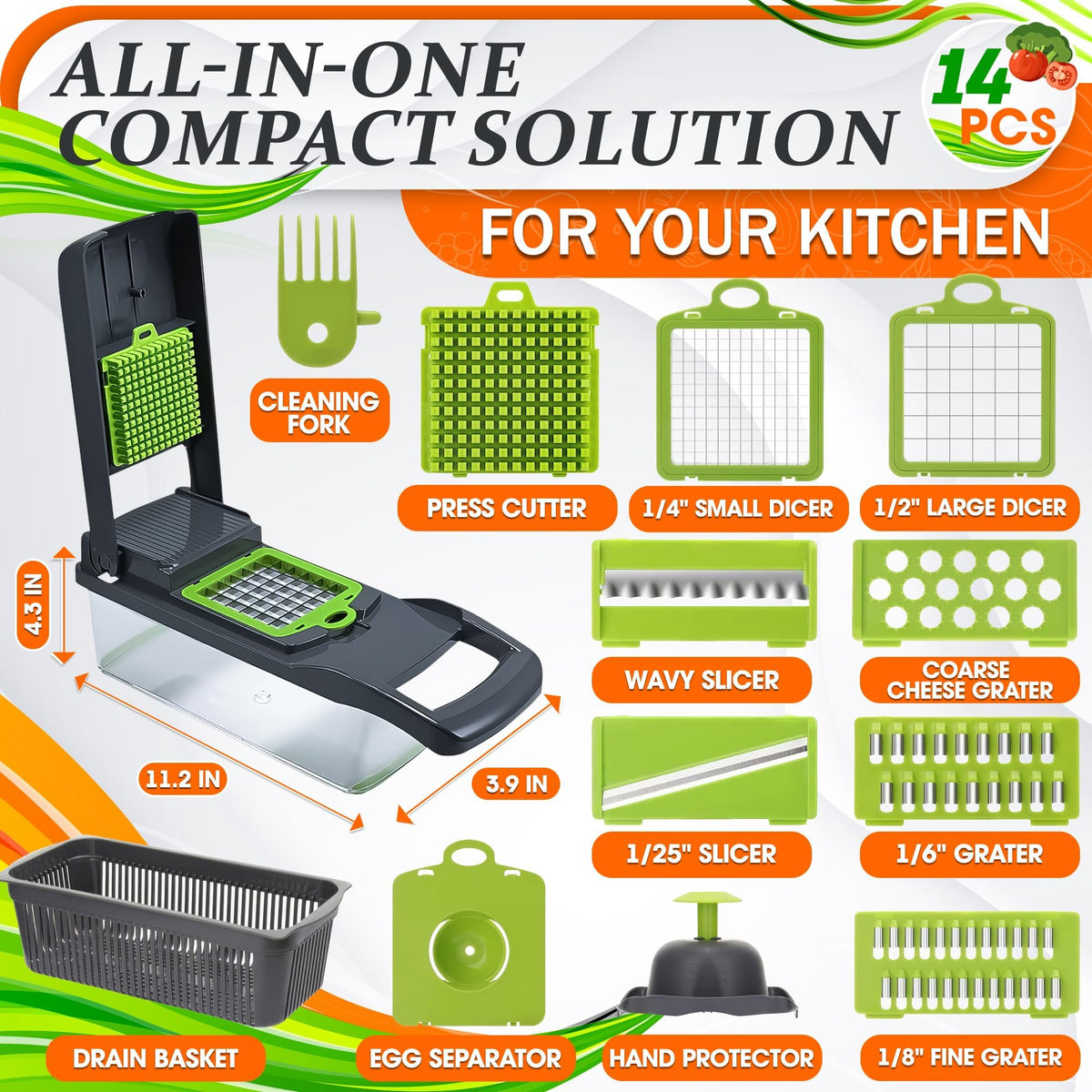 LIBERHAUS 14-in-1 chopper blades set for precise slicing and dicing