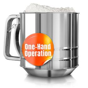 LIBERHAUS 5-Cup Flour Sifter showing large capacity for quick flour prep