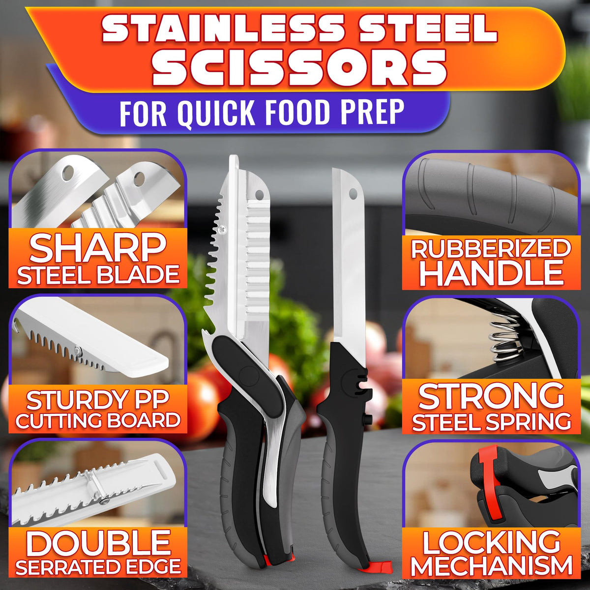 LIBERHAUS kitchen shears safety lock keeps blades closed when stored