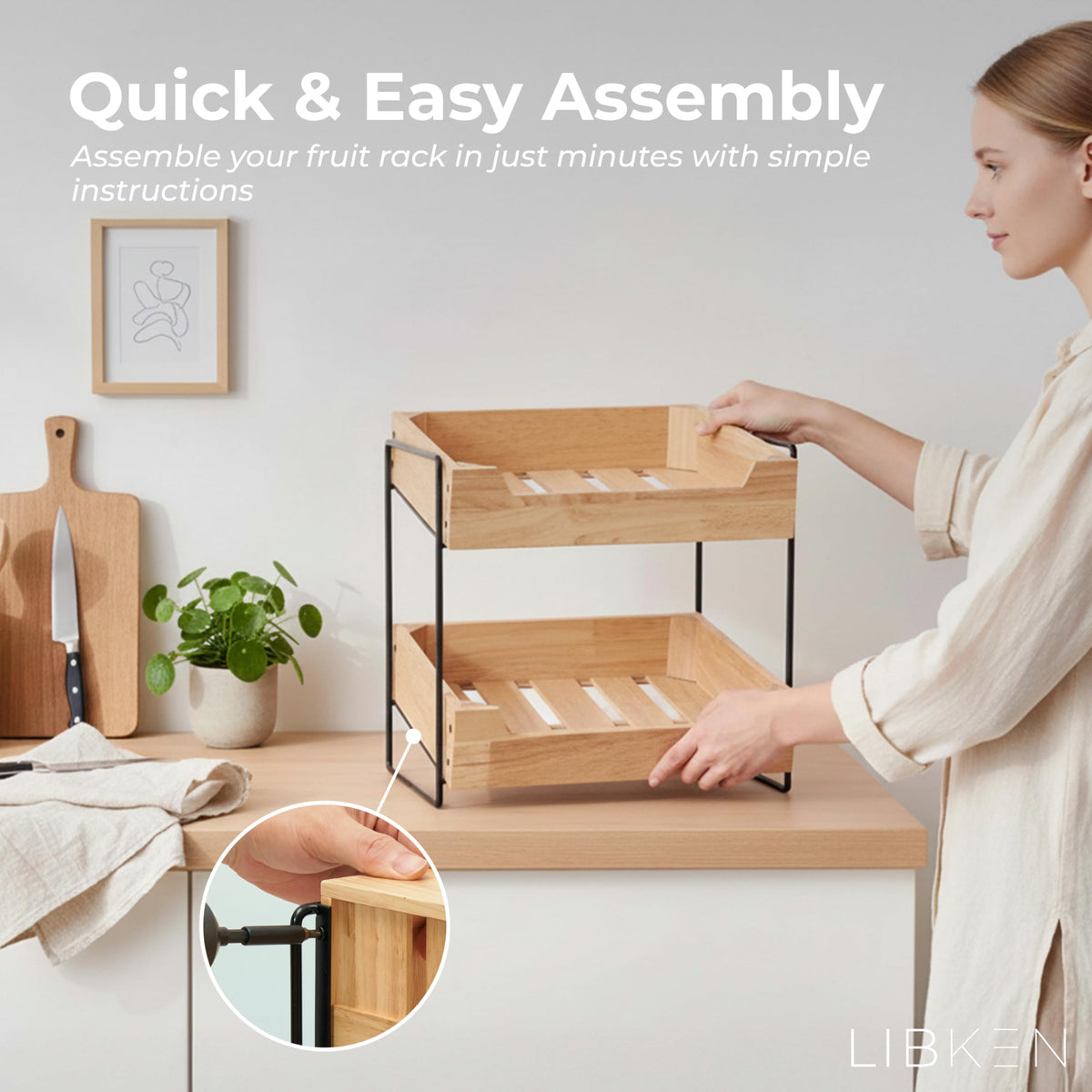LIBKEN 2-Tier near-empty display for organized fruits and snacks.