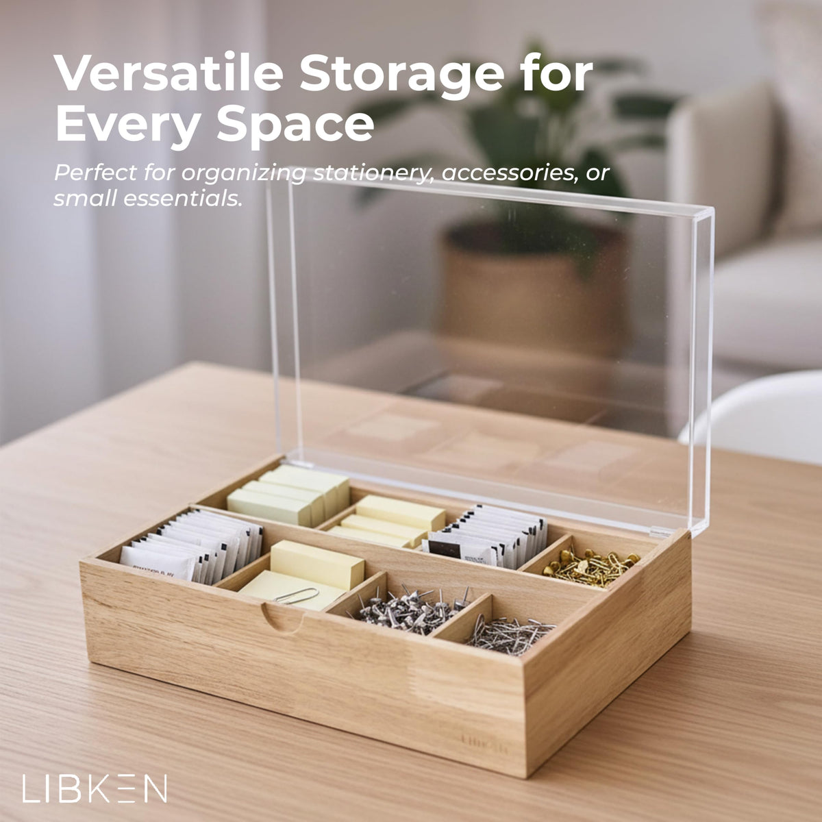 LIBKEN clear-lid organizer turns clutter into orderly countertop storage.