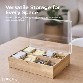 LIBKEN clear-lid organizer turns clutter into orderly countertop storage.
