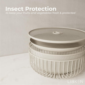 LIBKEN mesh-lid bowl closeup highlighting breathable design that protects produce from dust.