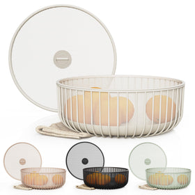 LIBKEN metal fruit bowl with mesh lid on countertop keeps produce fresh and accessible.