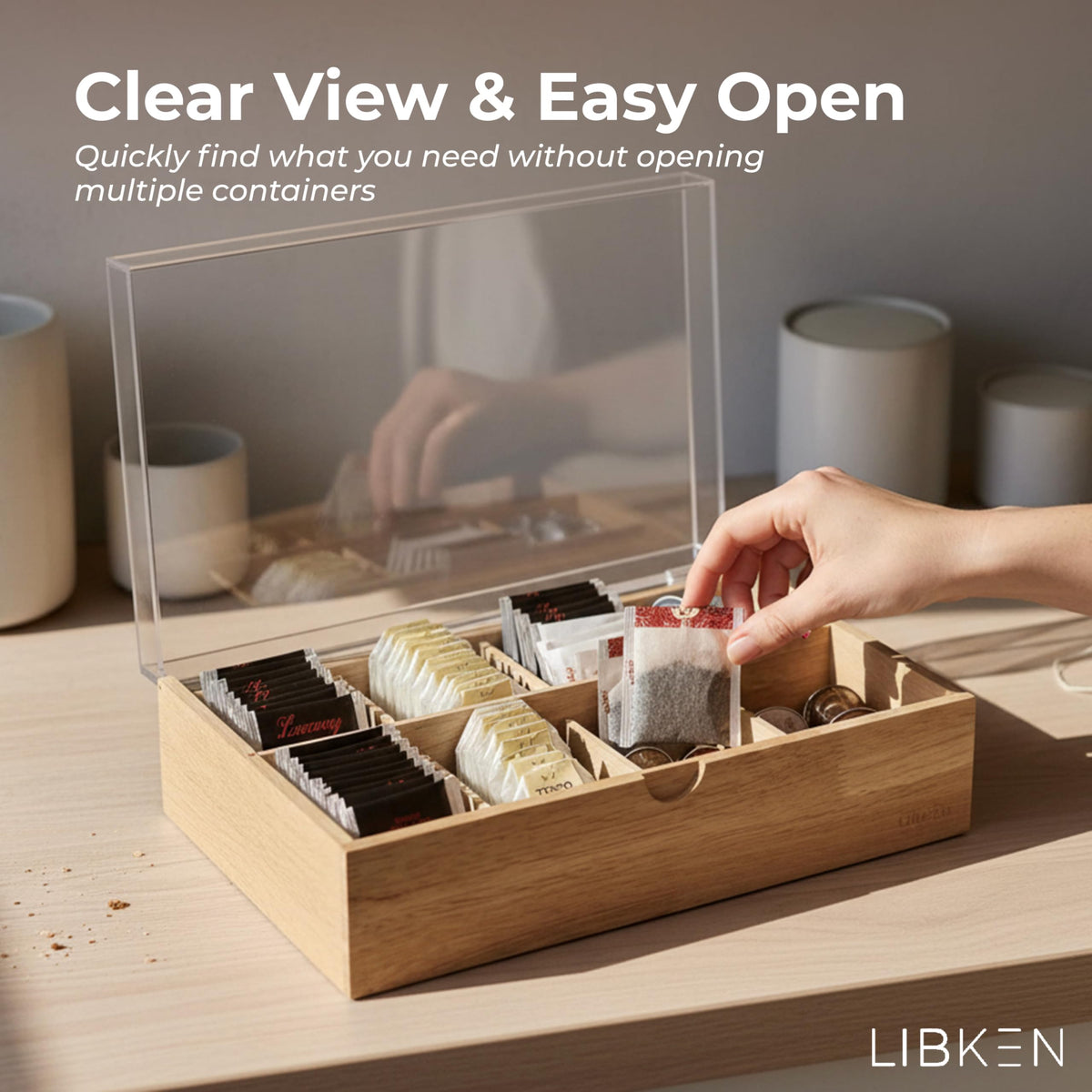 LIBKEN multi-purpose wooden organizer suitable for jewelry, crafts, or small items.