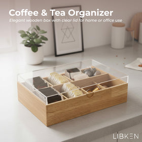 LIBKEN Scandinavian-design tea box blending with kitchen decor and tidy storage.