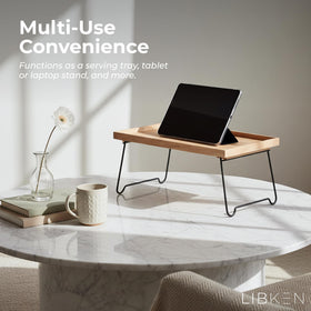 LIBKEN tray in a living room ready for serving or laptop use.