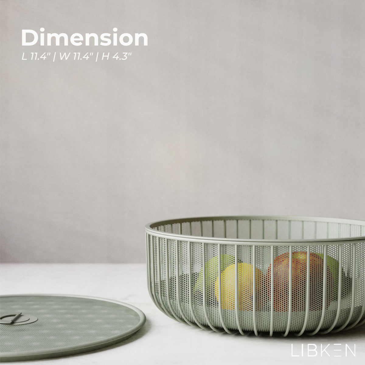 LIBKEN wire basket with mesh lid provides ventilation for longer-lasting fruits