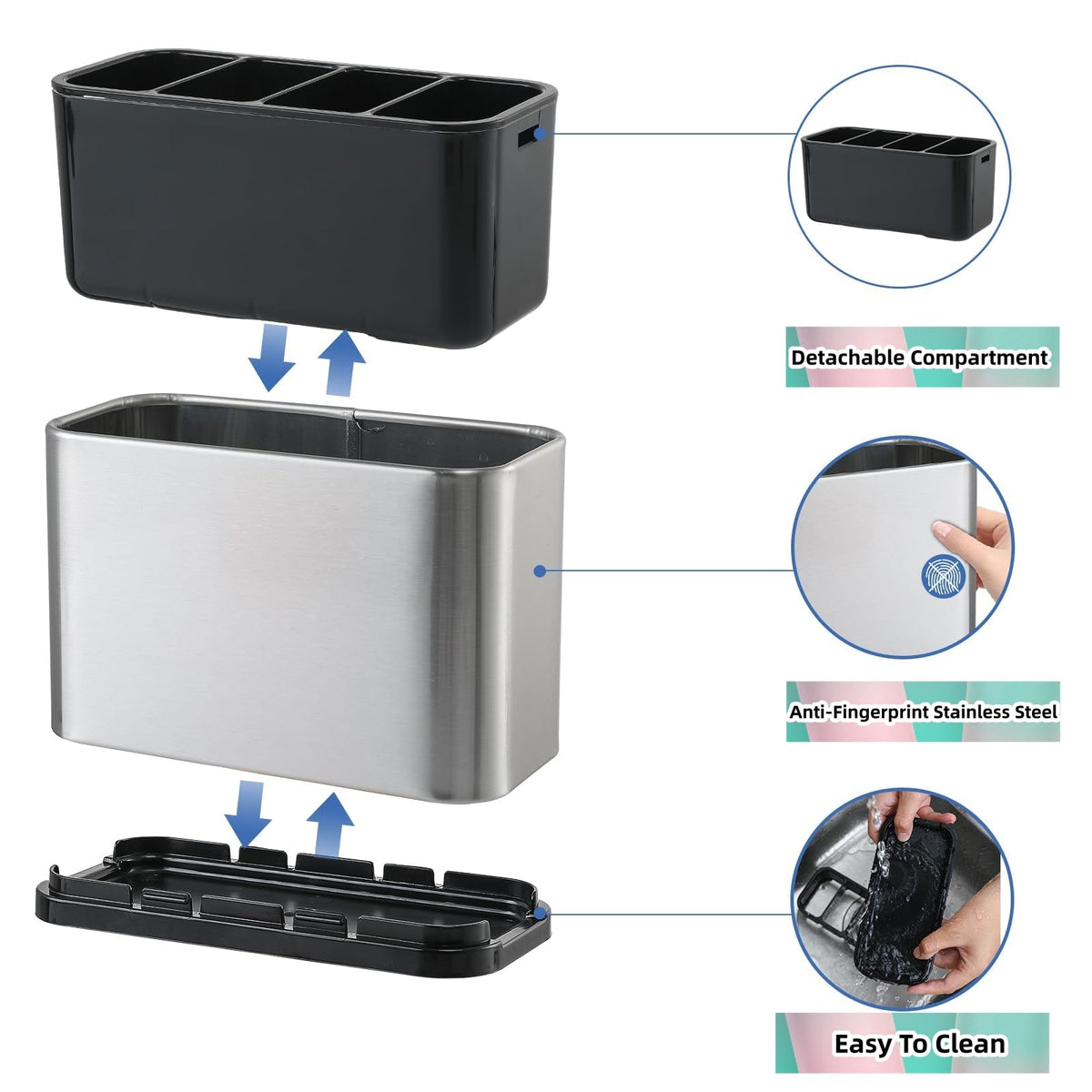 LIBODOUR dishwasher-safe holder with drainage holes dries utensils quickly.
