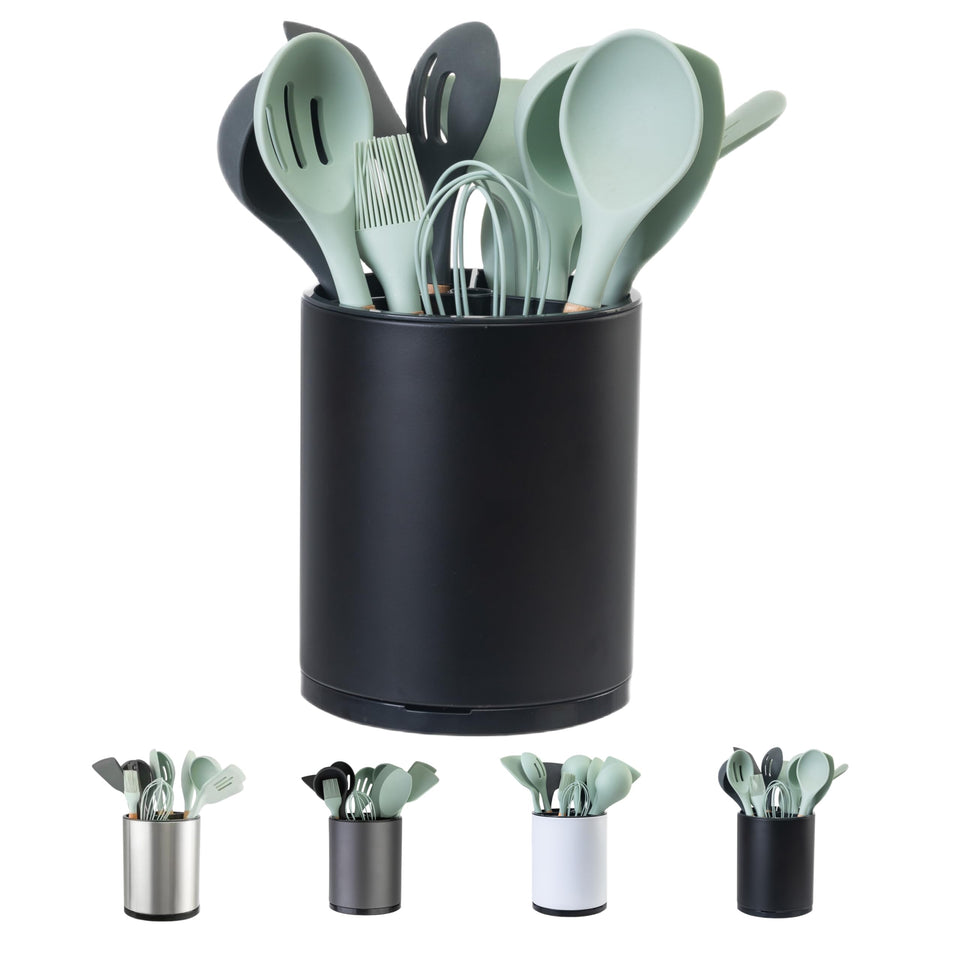 LIBODOUR rotating utensil holder with 360° base for easy counter access.