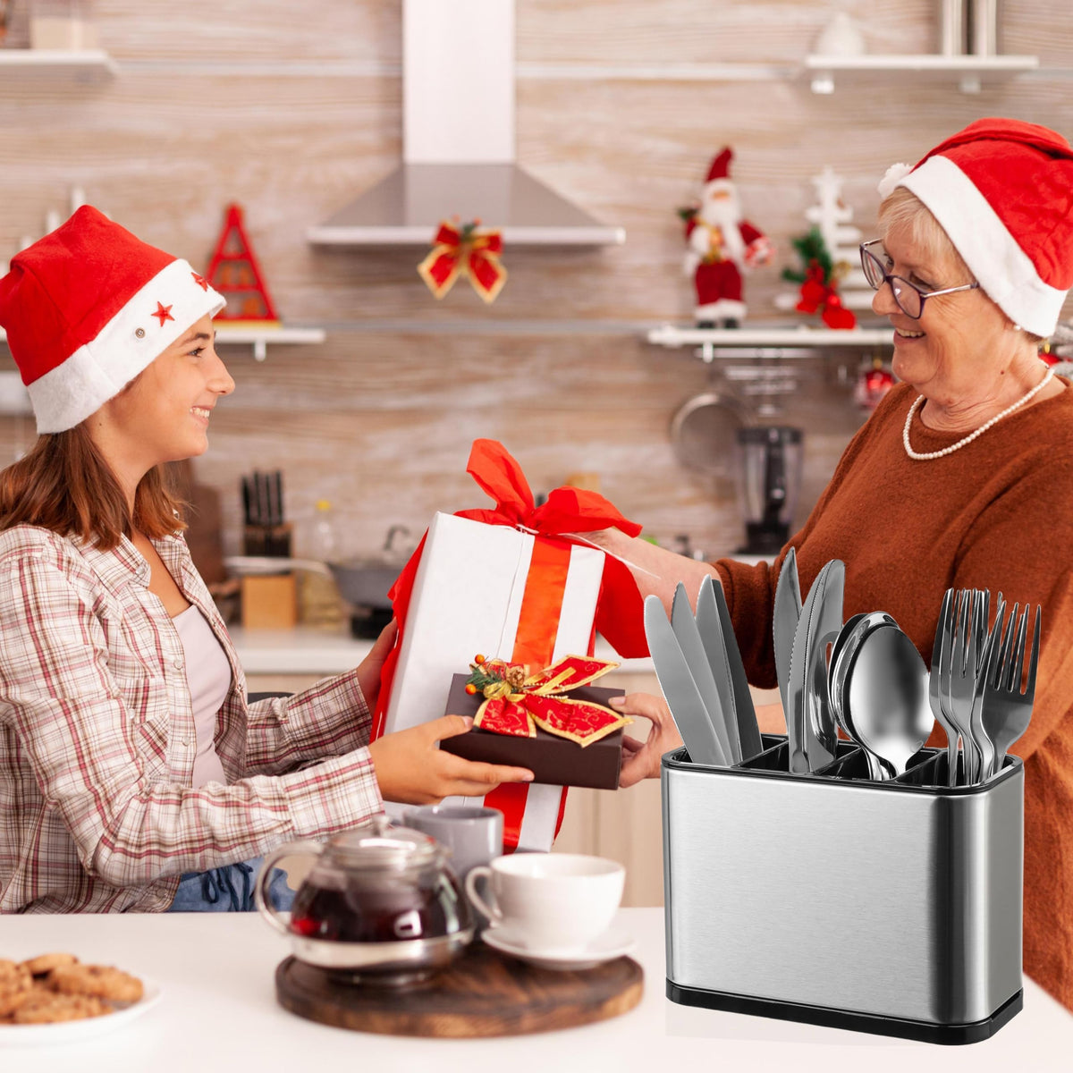 LIBODOUR stainless steel caddy on the counter offers durable, fingerprint-resistant storage.