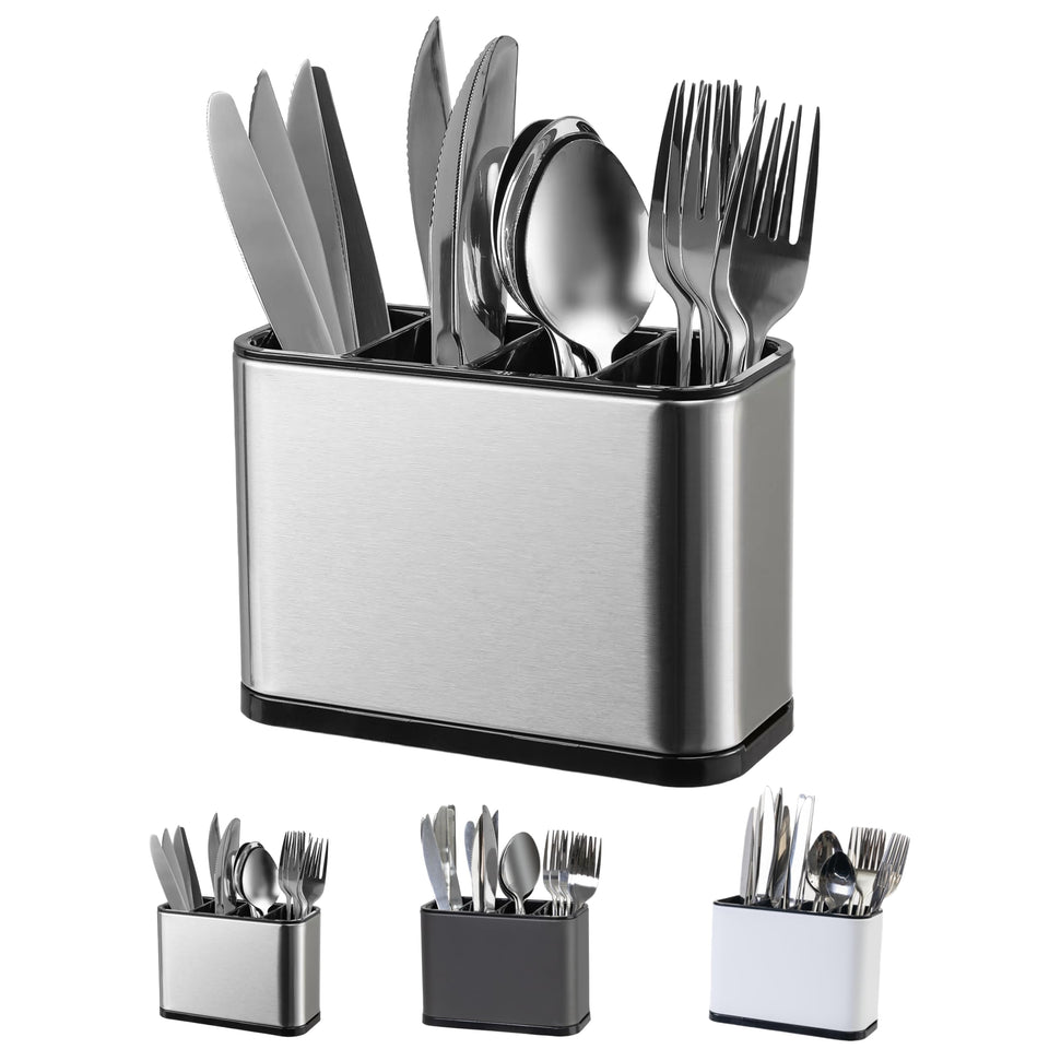 LIBODOUR utensil holder with four compartments keeps the counter organized.