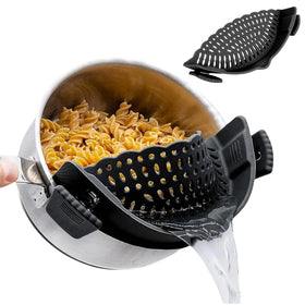 Liboyixi clip-on strainer attached to a pot rim for quick draining