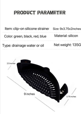 Liboyixi silicone strainer clipped to cookware for versatile use