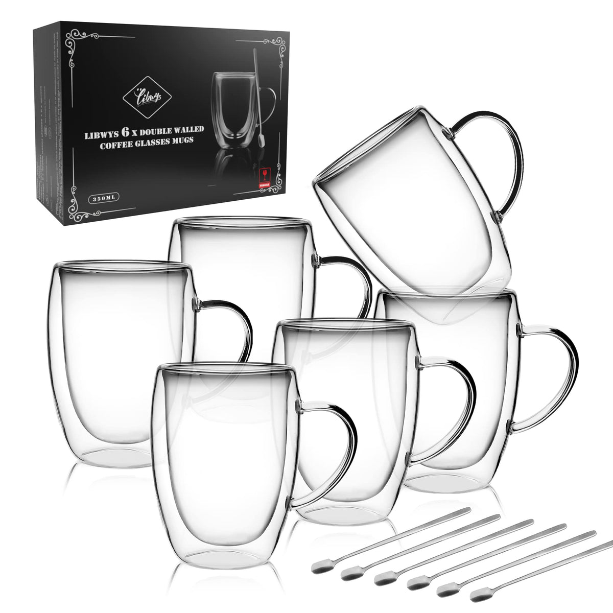 LIBWYS double-wall espresso glass with handle keeps heat longer and prevents condensation.