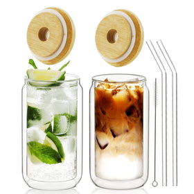 LIBWYS double-wall glass cups with bamboo lids and straws stay cool and condensation-free.