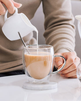 LIBWYS 12oz glass set ideal for latte, cappuccino, or tea rituals.