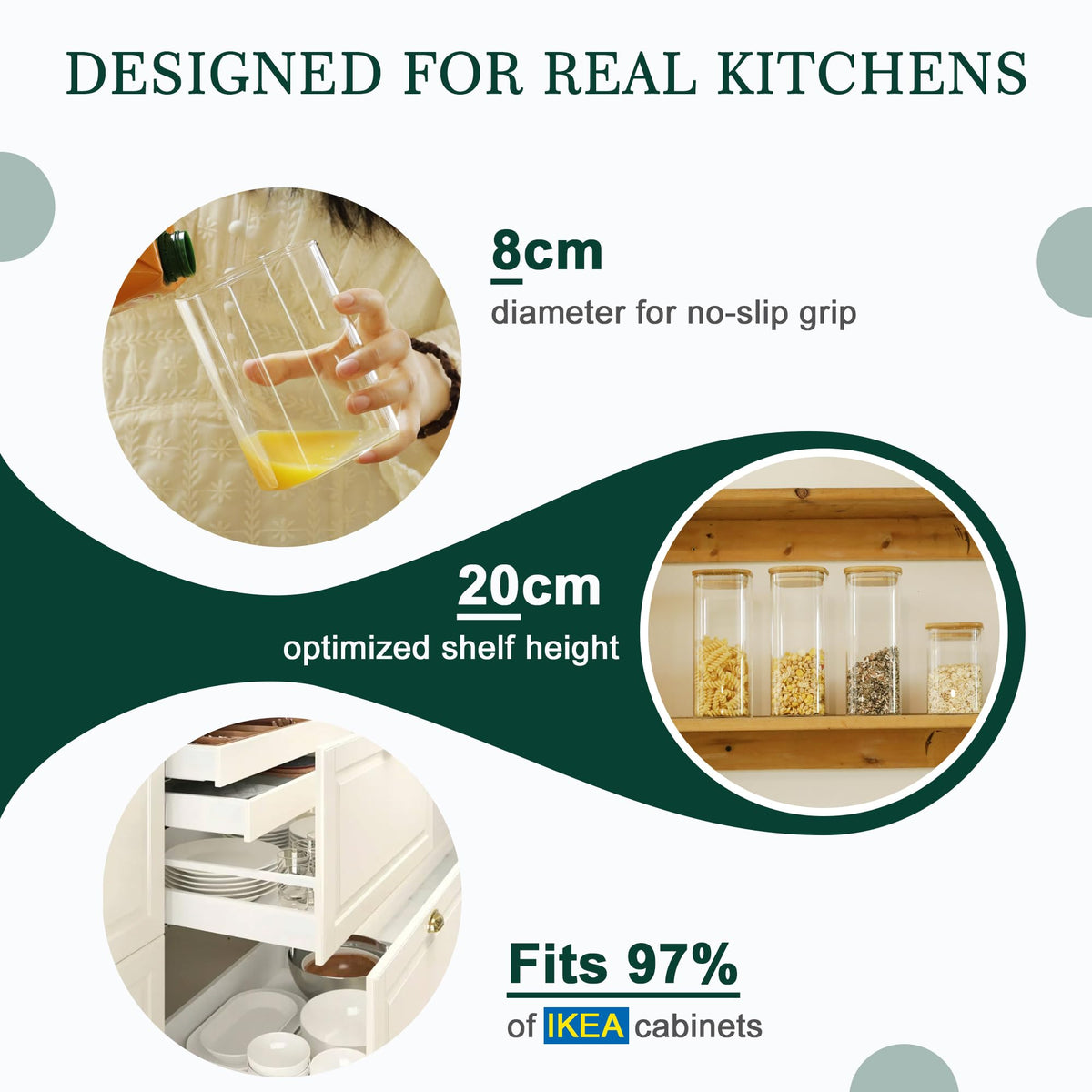 LIBWYS square design stacks neatly on shelves, saving space in crowded pantries.