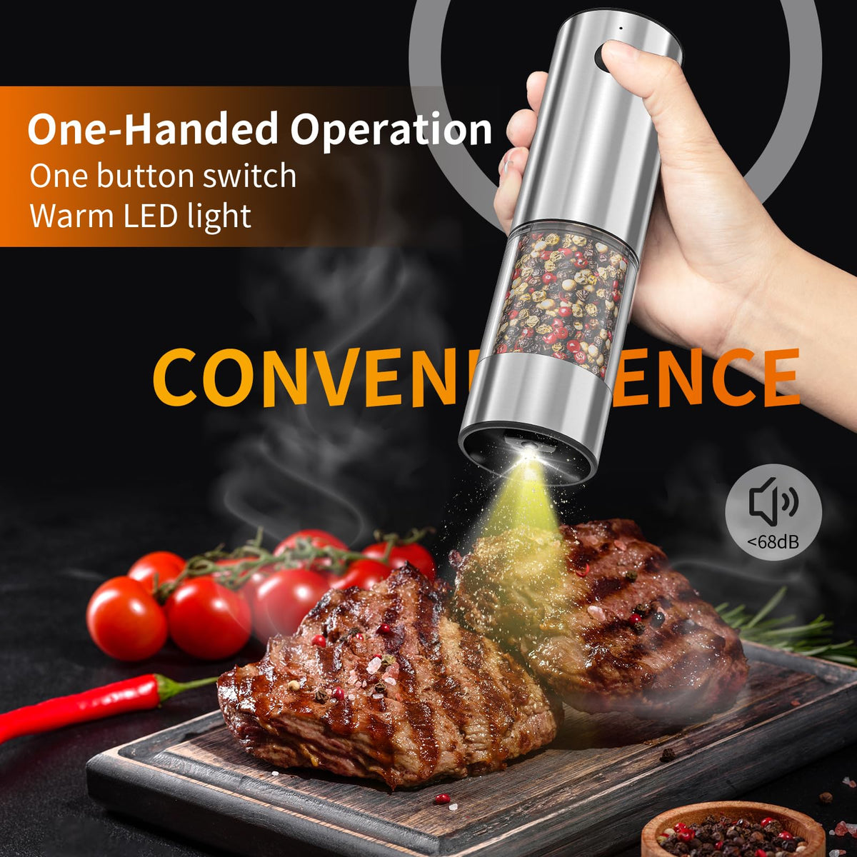 Lidaop warm LED light illuminates seasoning while grinding