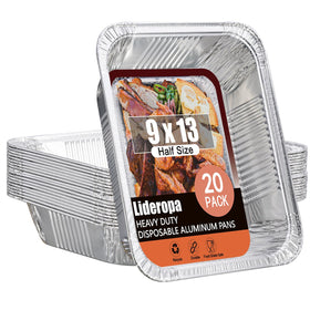 Lideropa half-size aluminum pans 9x13 pack on counter for quick meal prep.