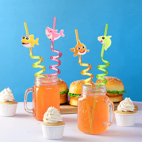 Bright shark designs add playful ocean vibes to drinks.