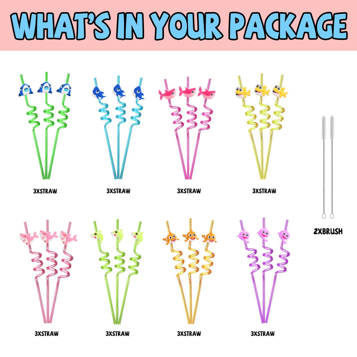 Flexible rubber attachments keep straws fun and kid-friendly.