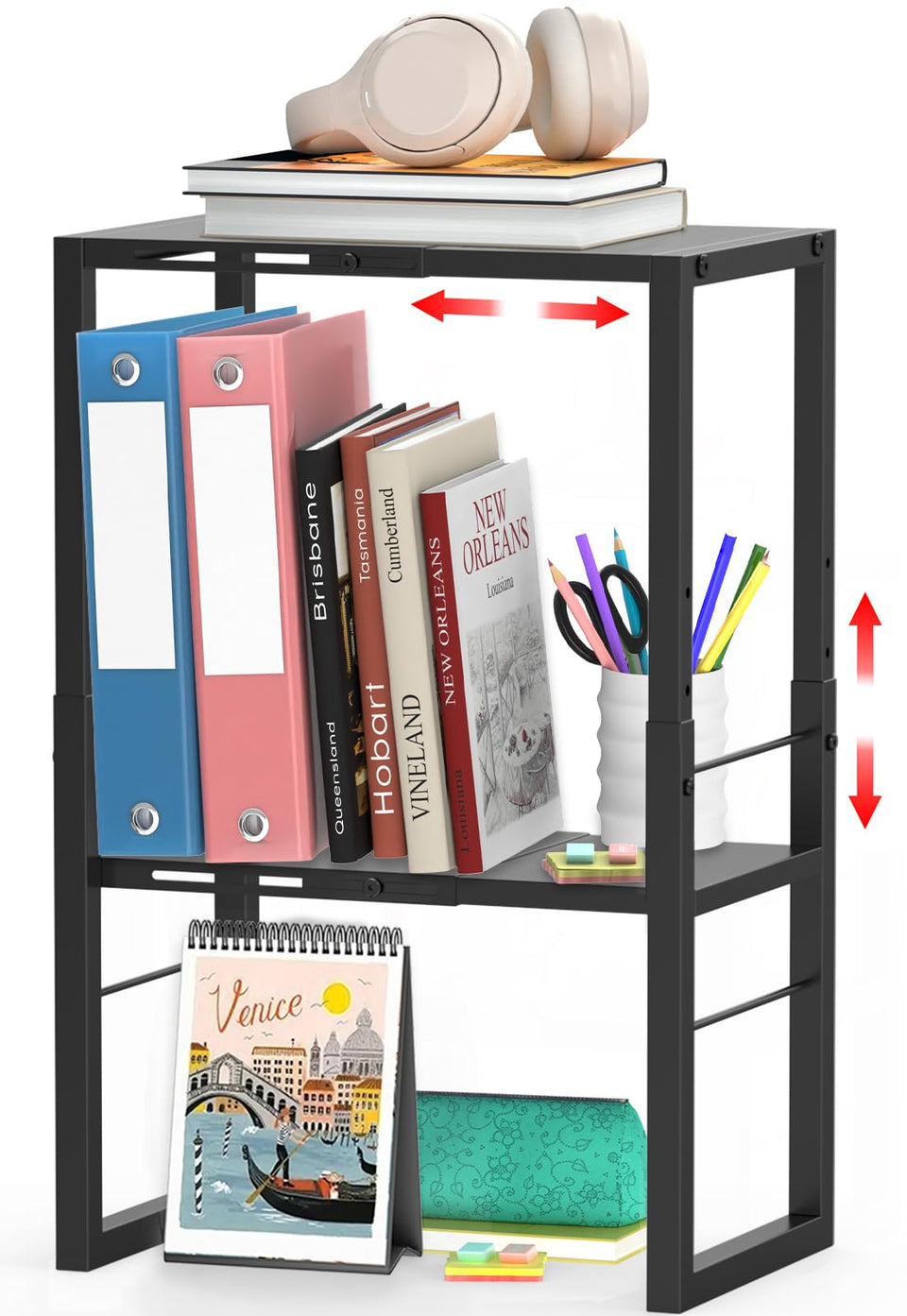 LIDTOP Locker Organizer Shelf adjustable width demonstrates flexible storage for crowded school or gym lockers