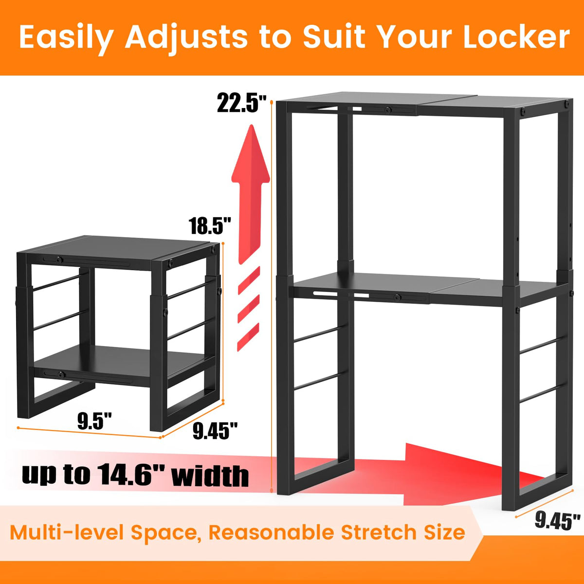 LIDTOP Locker Organizer Shelf heavy-duty design supports 80 lbs without bending