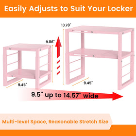 LIDTOP pink locker organizer shelf adjustable width detail for a perfect locker fit.